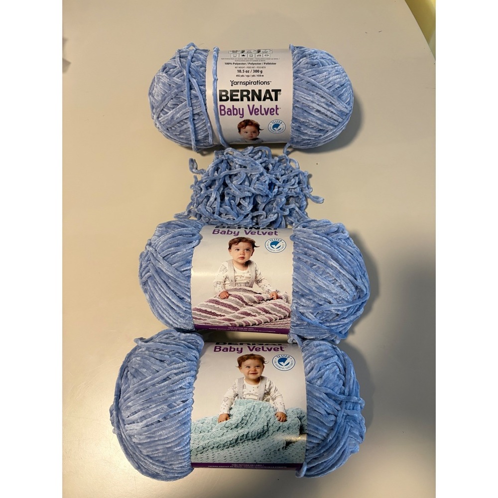 Bernat Baby Velvet Yarn Little Boy Blue 10.5oz 492yds 3 Skeins Polyester